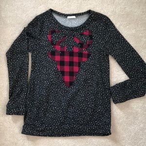 EUC Women’s top with Red and Black check Deer (S)